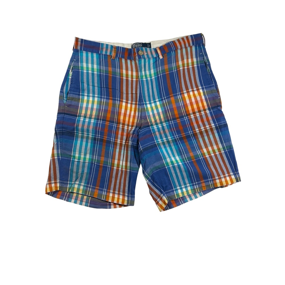 Polo Ralph Lauren Mens Plaid Cotton Shorts Blue Orange Multi Color Size 35